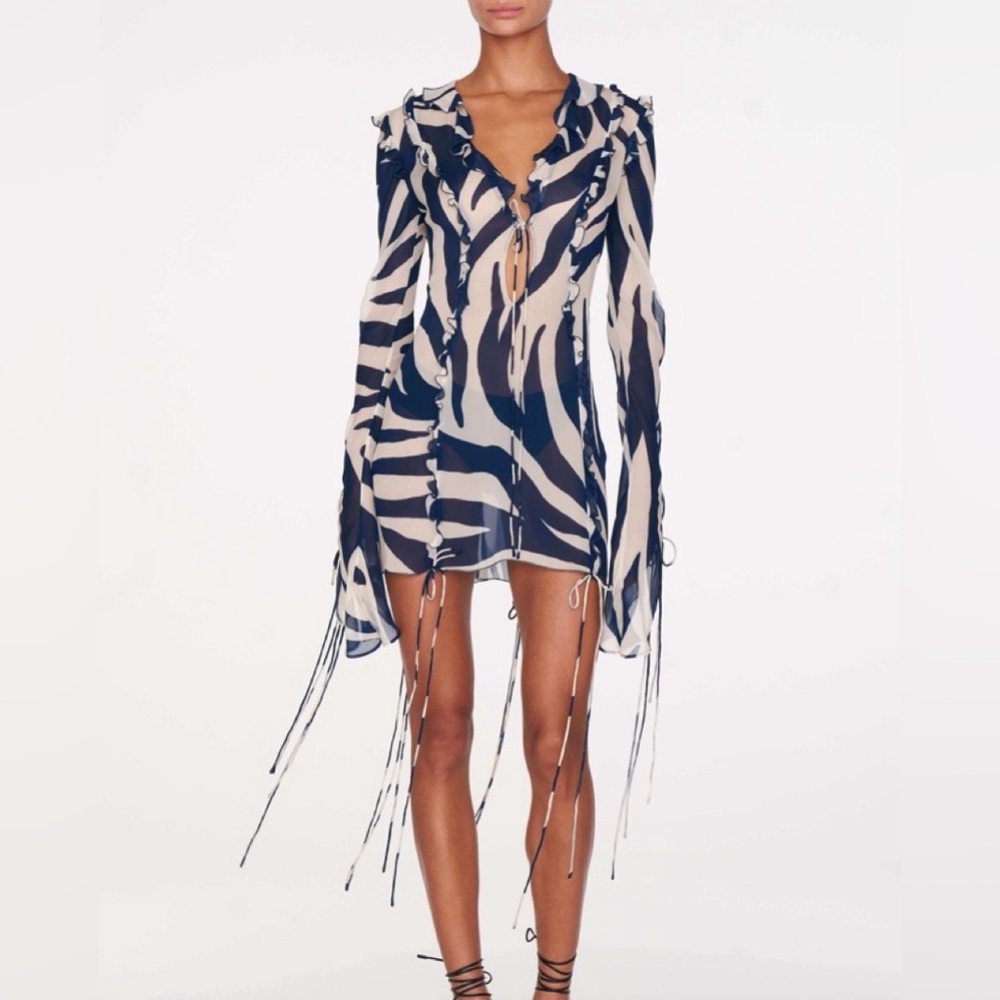 Rat & Boa Navy and Cream Zebra-Print Mini Dress
